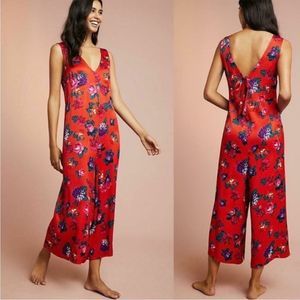 Anthropologie Floreat Rose Red Floral Jumpsuit Sleeveless Wide Leg size small